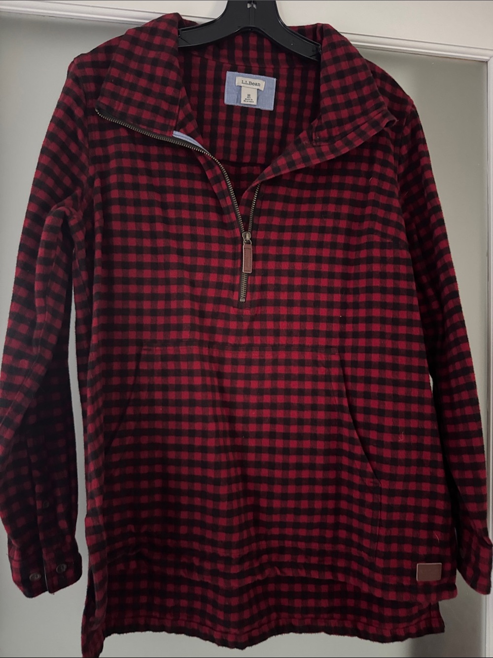 L.L. Bean Red and Black Buffalo Plaid Quarter-Zip Pullover